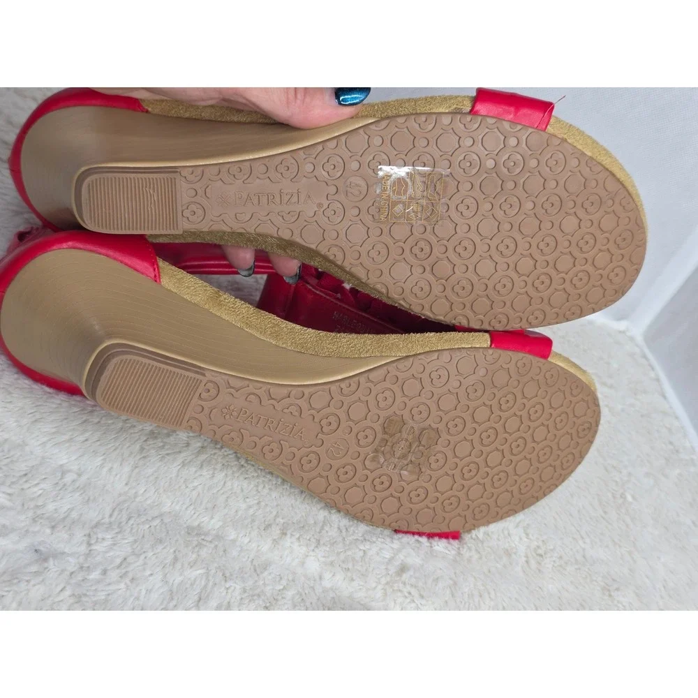 Patrizia by Spring Step Harlequin-R Red Floral Rosette Wedge Sandals EU 42 US 11